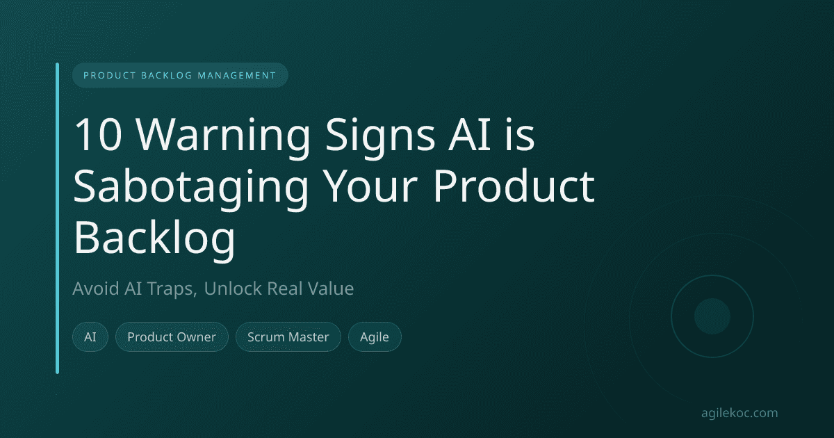 Digital graphics and warning signs indicating an AI-sabotaged product backlog