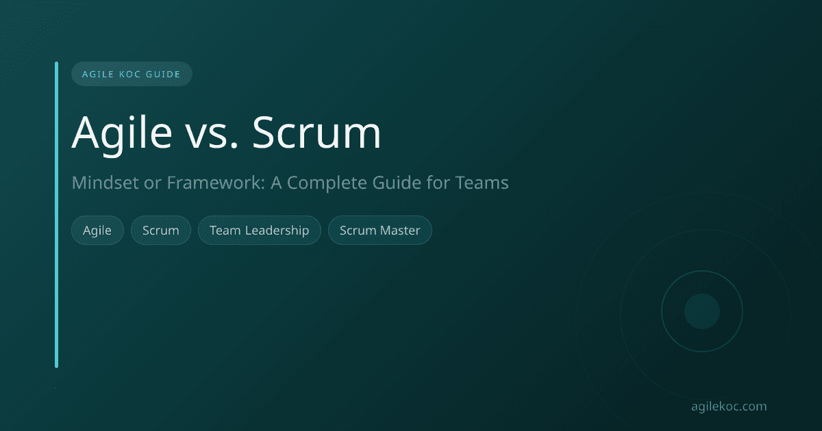 Abstract graphics representing Agile and Scrum concepts and a team collaborating