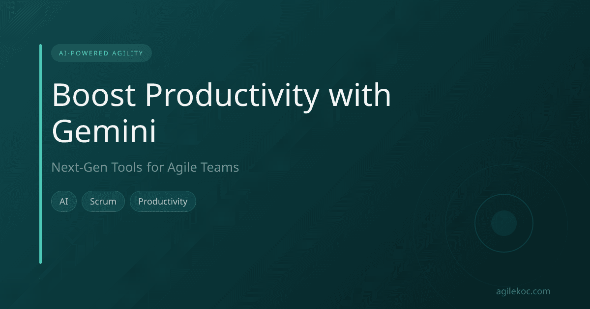 An illustration showing an agile team collaborating around a digital board, interacting with a Gemini interface.