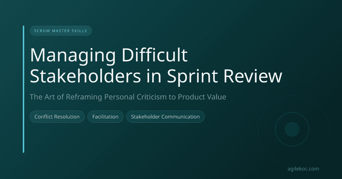 Scrum Master managing a tense moment in a Sprint Review meeting