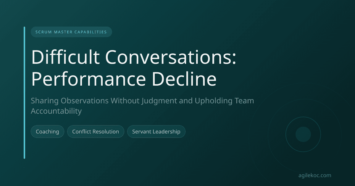 Scrum Master talking to a team member in an office, listening with empathy and openness