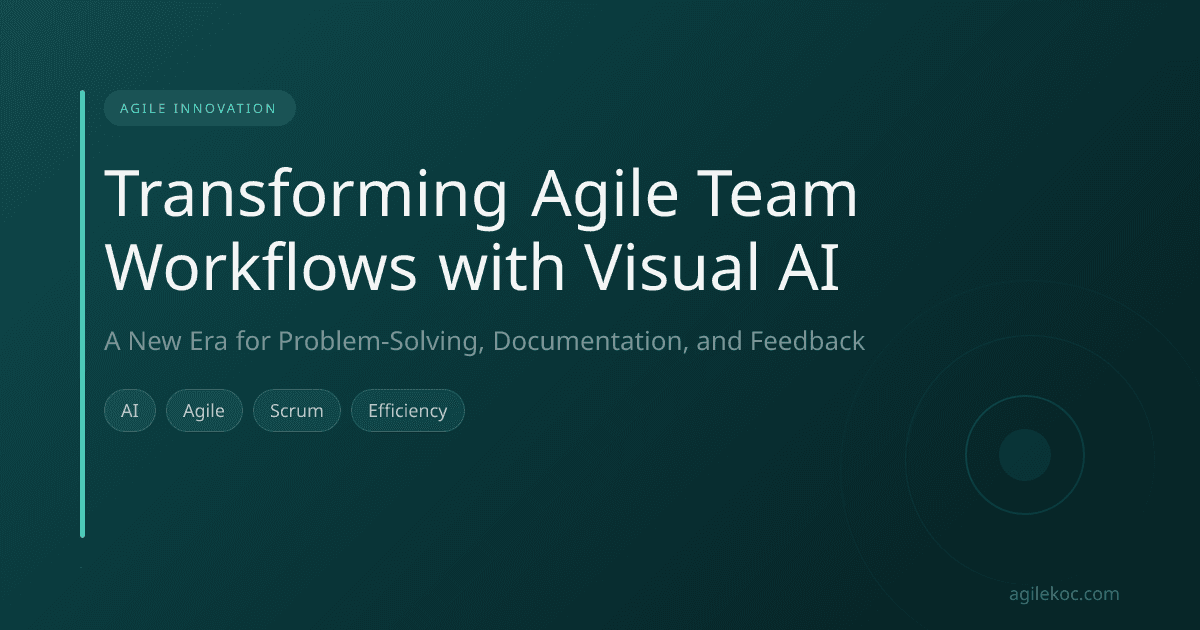 Agile team collaborating around a whiteboard, with visual AI overlay interpreting diagrams and notes.