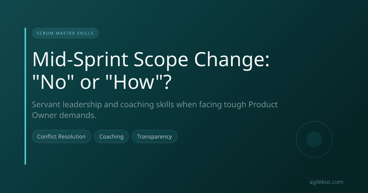 A Scrum Master and Product Owner talking at a table, reflecting a tense atmosphere.