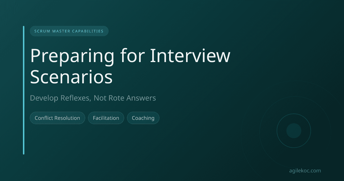 A professional preparing for Scrum Master interview scenarios, taking notes and looking thoughtful.