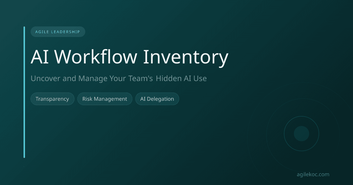 A Scrum Master holding an AI Workflow Inventory checklist, surrounded by a team in a collaborative setting.