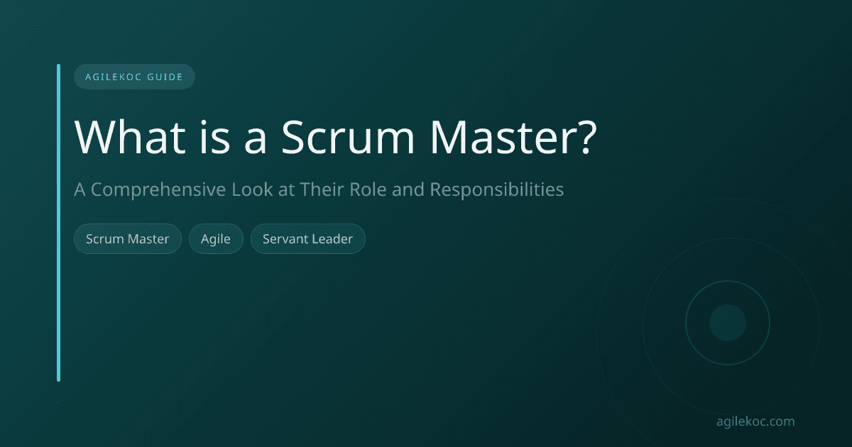 A Scrum Master guiding their team, taking notes on a whiteboard and interacting with team members.