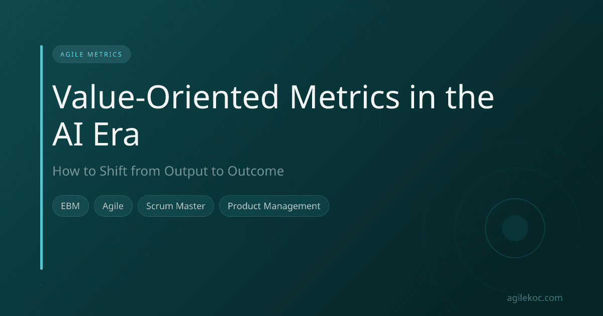 A graphic illustrating the shift from output to outcome with value-oriented metrics in the AI era