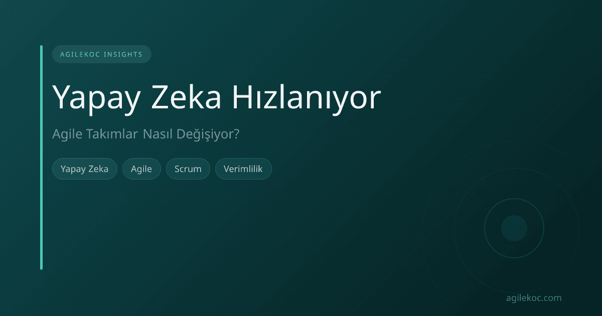 Yapay zeka metin üretimi ve çevik takım iş akışlarını gösteren soyut bir görsel.