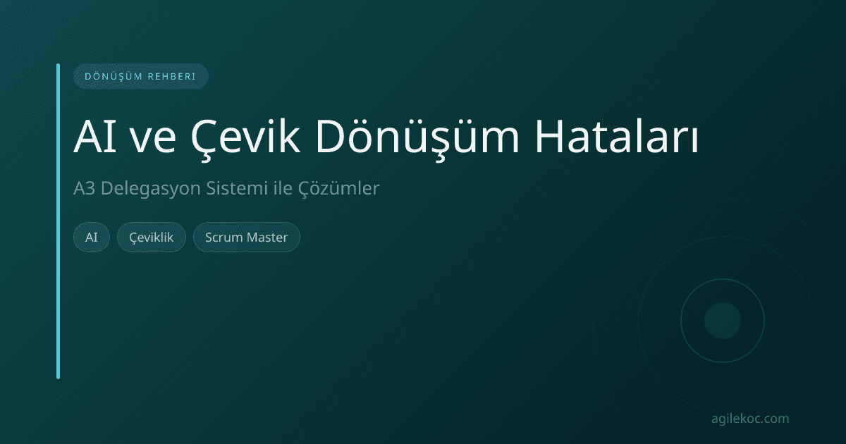 Bir A3 kağıdı üzerinde AI ve Çevik Dönüşüm süreçlerini gösteren şema ve bir Scrum Master.