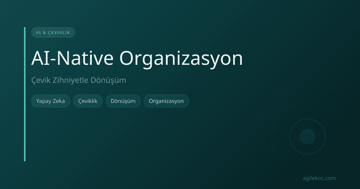 Yapay zeka ve çevik zihniyetin birleşimiyle dönüşen bir organizasyonu temsil eden soyut görsel