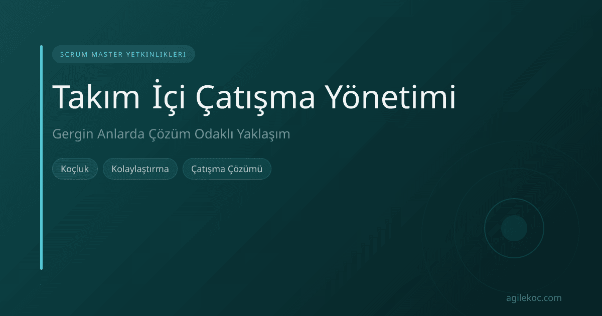 Bir Scrum Master'ın iki geliştirici arasında çıkan çatışmayı sakin bir şekilde yönettiği bir toplantı sahnesi.