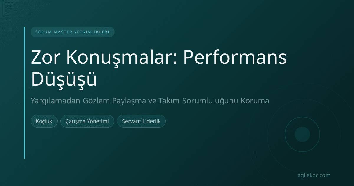 Scrum Master bir takım üyesiyle ofiste konuşuyor, empati ve açıklıkla dinliyor