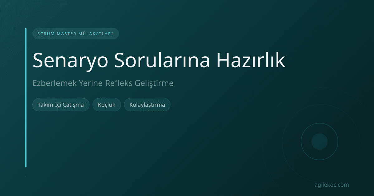 Bir Scrum Master'ın iki takım üyesi arasındaki gerilimli bir konuşmayı kolaylaştırdığı bir toplantı odası.