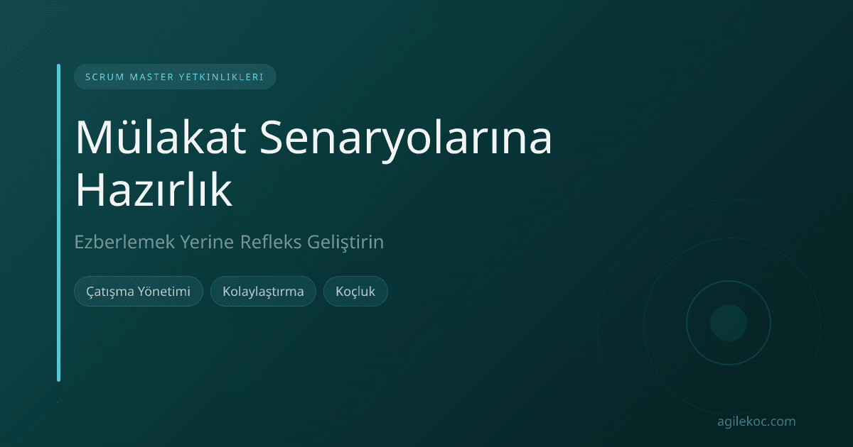 Scrum Master mülakat senaryolarına hazırlanan bir profesyonel, notlar alıyor ve düşünceli bir şekilde bakıyor.