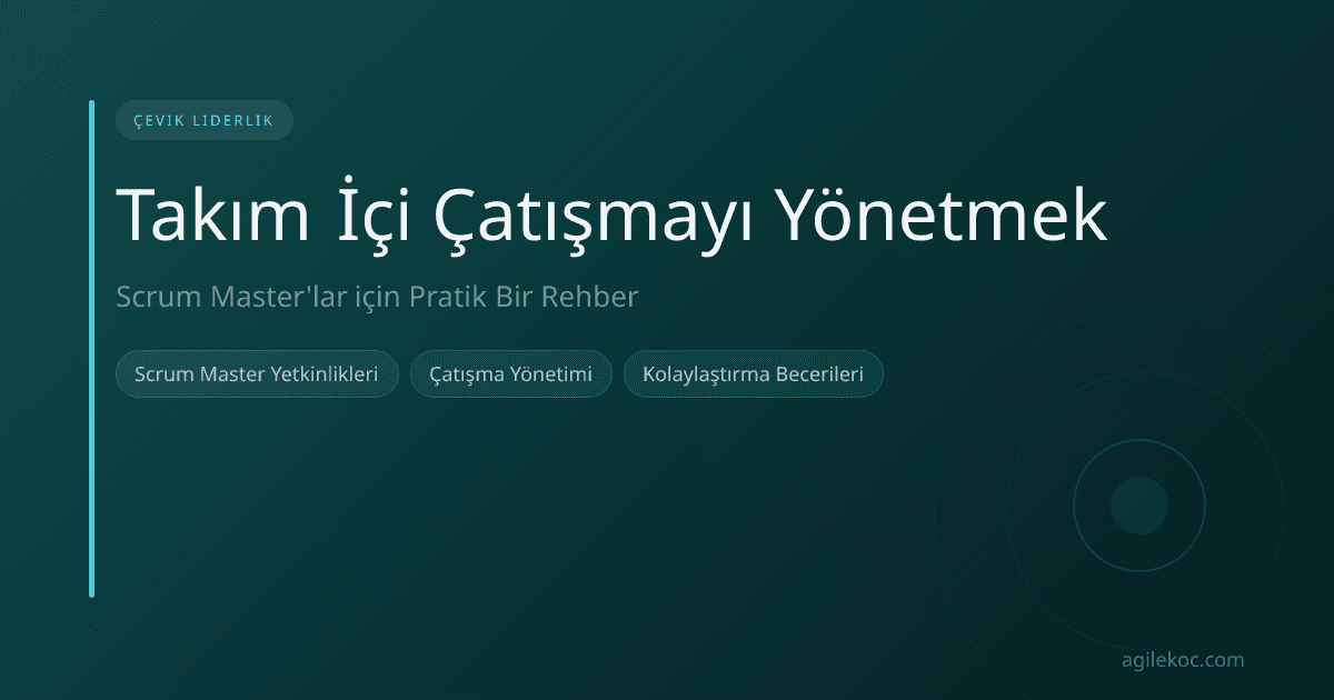 Bir toplantı masasında gergin bir şekilde tartışan iki geliştiriciyi izleyen düşünceli bir Scrum Master.