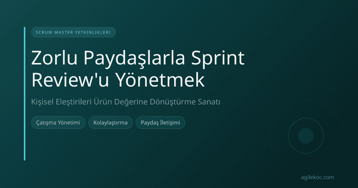 Sprint Review toplantısında gergin bir anı yöneten Scrum Master
