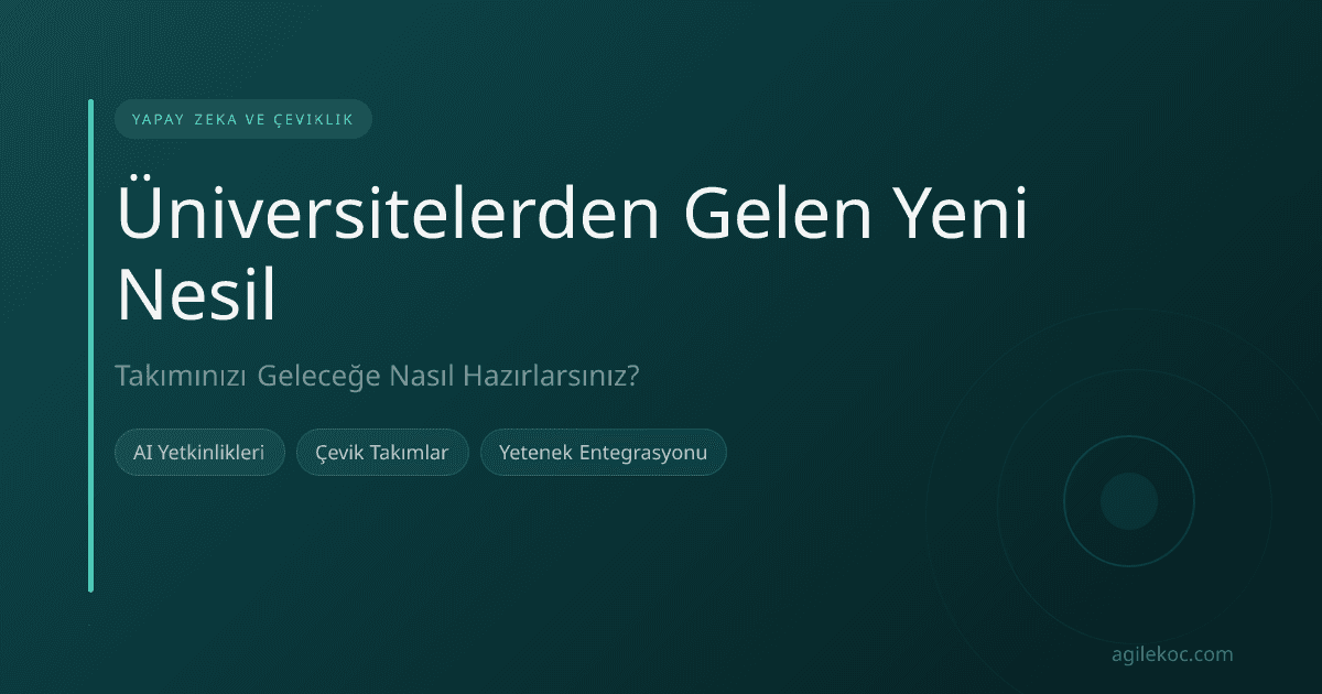 Bir üniversite mezunu, çevik bir takım ortamında yapay zeka araçlarını kullanarak çalışıyor.