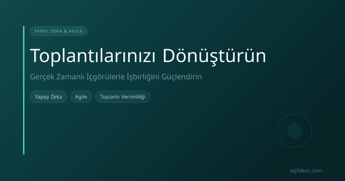 Bir toplantı odasında yapay zeka destekli bir ekranla etkileşimde bulunan Agile ekip üyeleri.